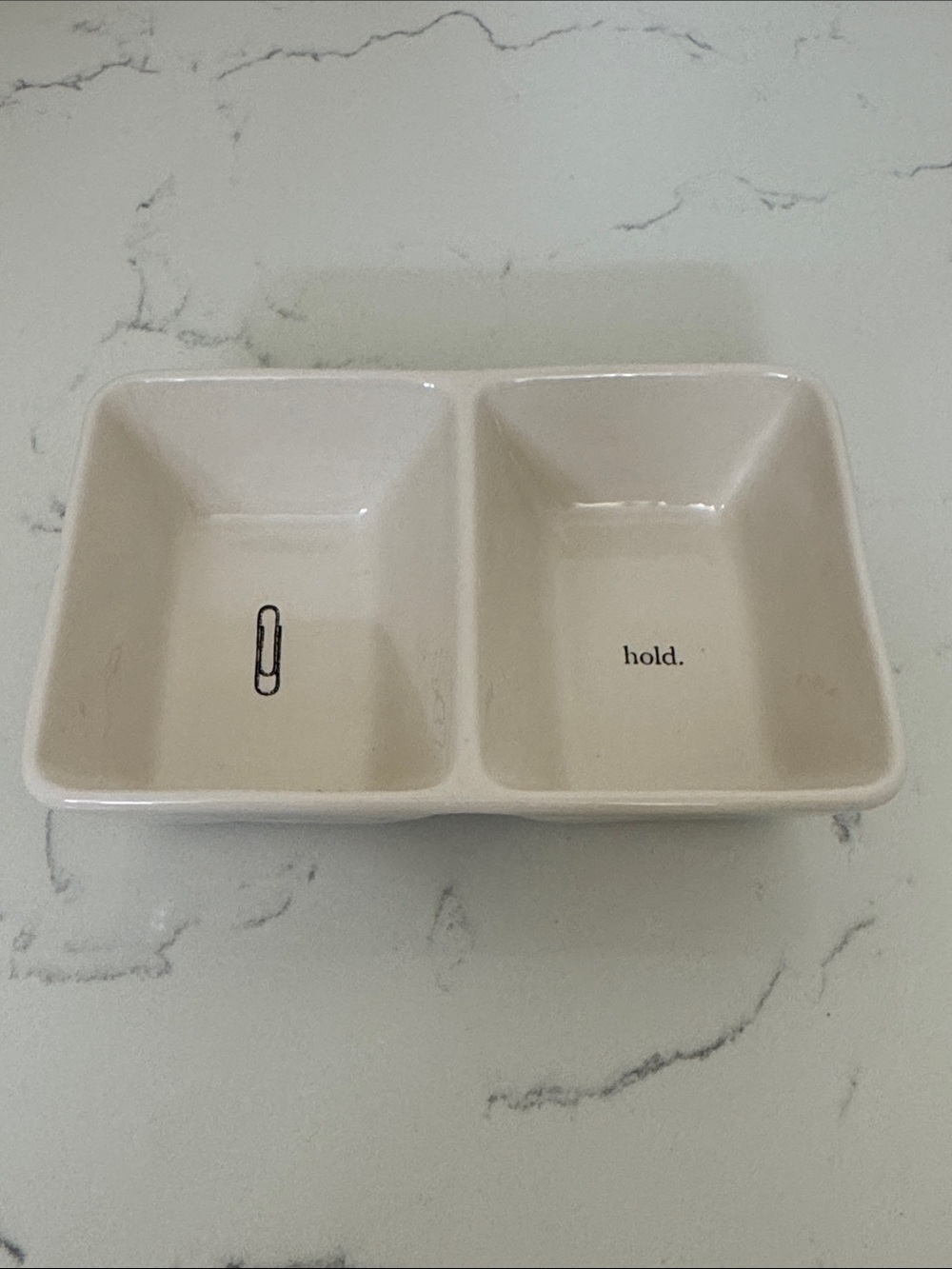 Rae Dunn Ceramic Double Trinket Dish - 'hold.'